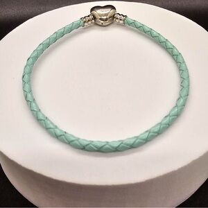 Braided Leather Charm Bracelet with Heart Clasp